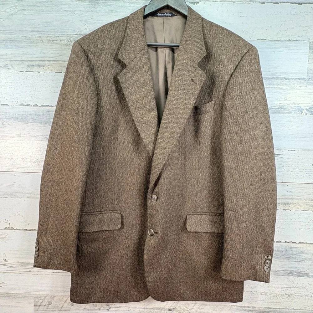Mens Tailors Row by Deansgate 42L‎ Brown Silk Wool Blend Textured Blazer Jacket